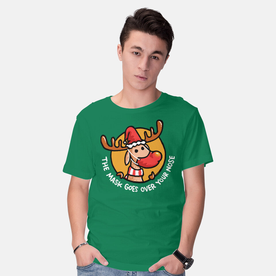 Model wearing green The Mask Goes Over Your Nose – Animal Graphic T-Shirt