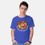 Model wearing royal blue The Mask Goes Over Your Nose – Animal Graphic T-Shirt