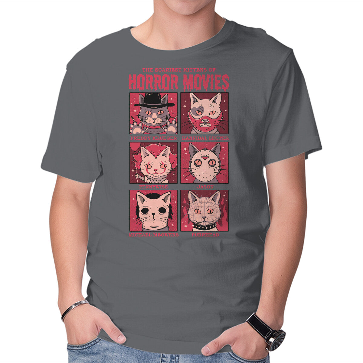 Horror Movies – Cat Graphic T-Shirt in charcoal, product display