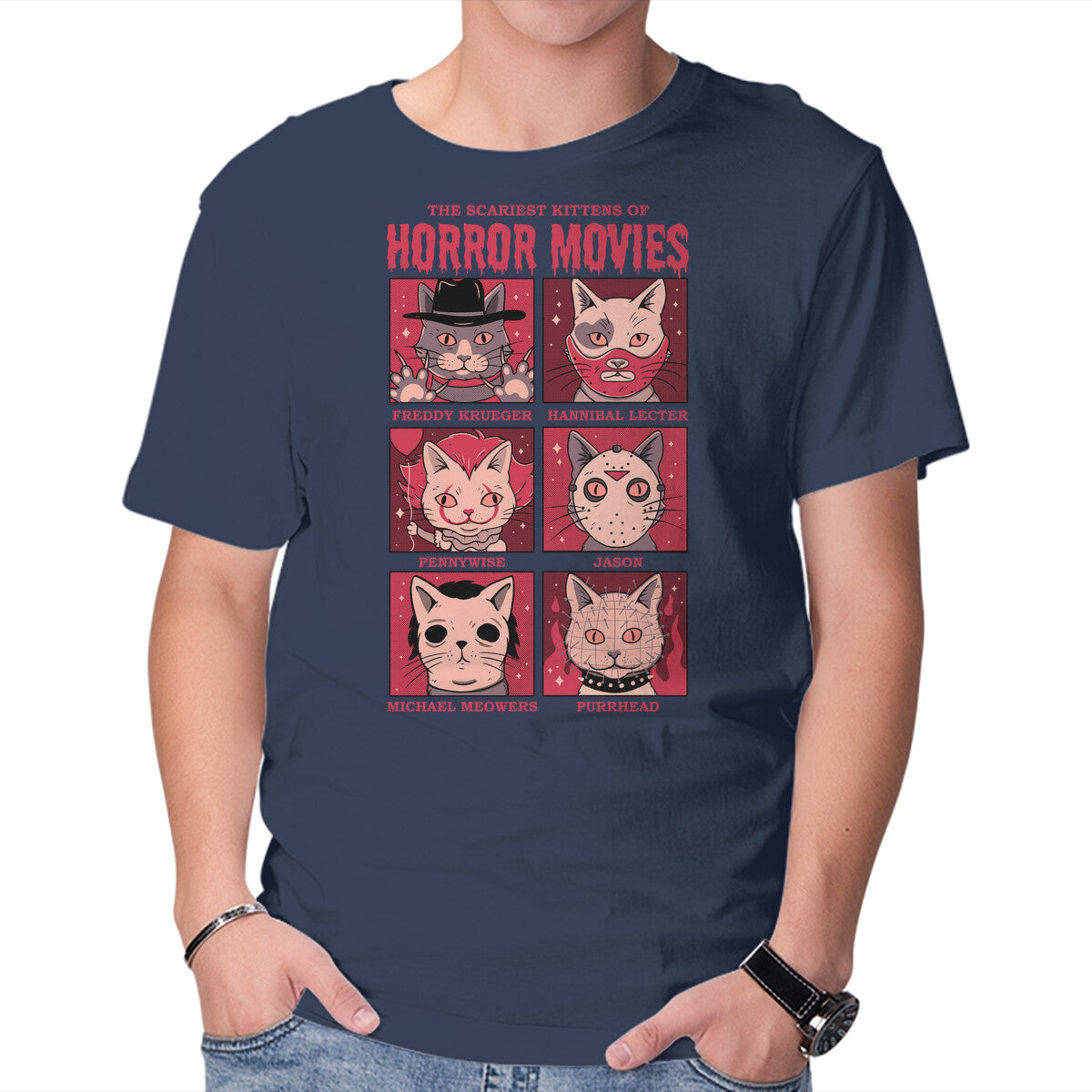 Horror Movies – Cat Graphic T-Shirt in navy, product display