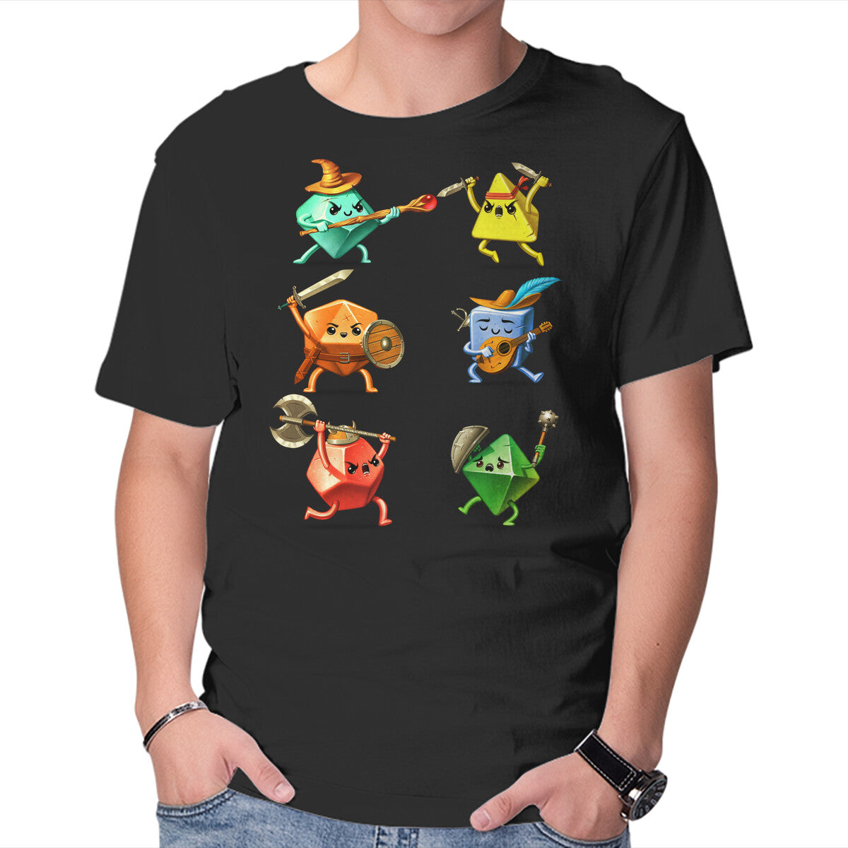 RPG Dice Party – Gaming Graphic T-Shirt in black, product display