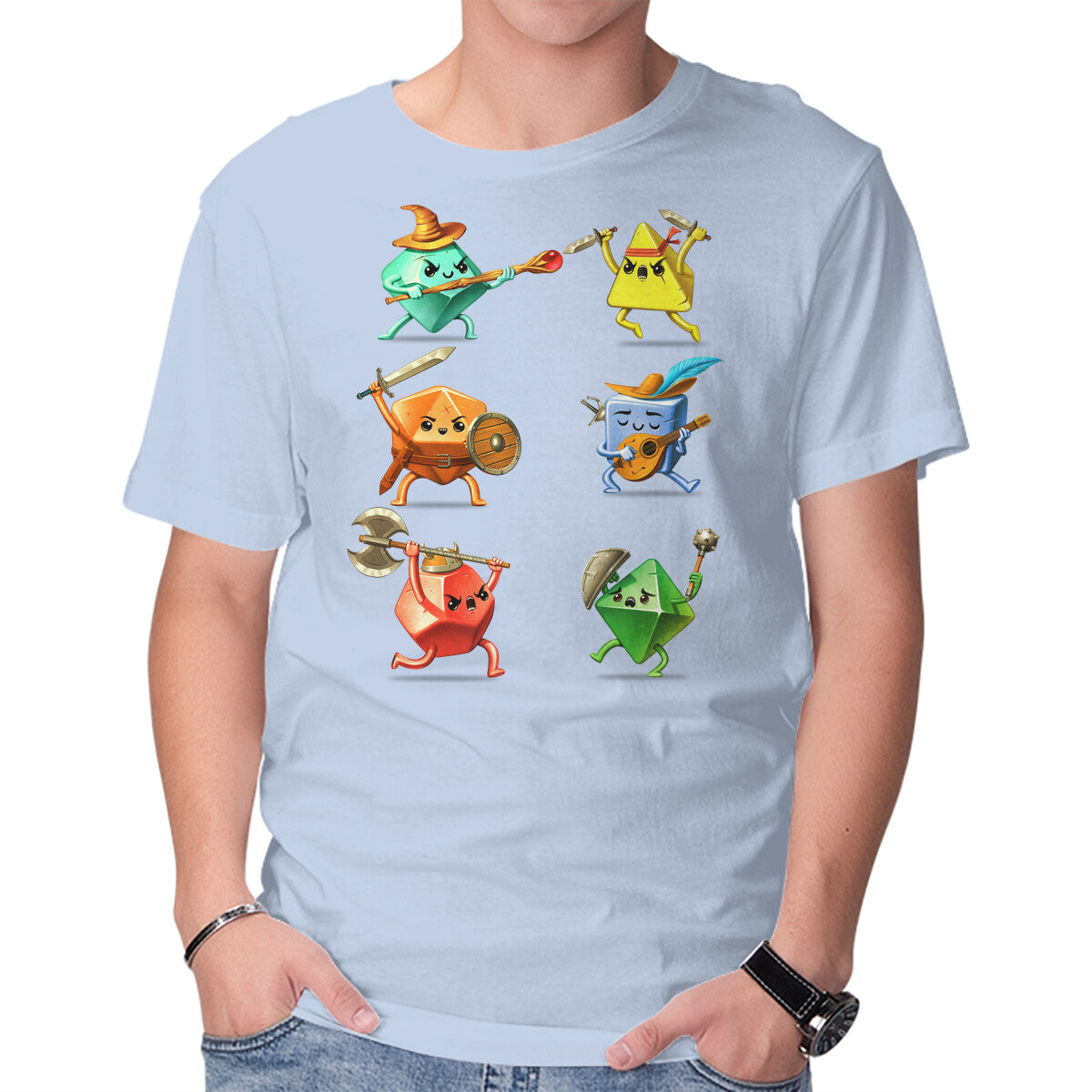 RPG Dice Party – Gaming Graphic T-Shirt in blue, product display