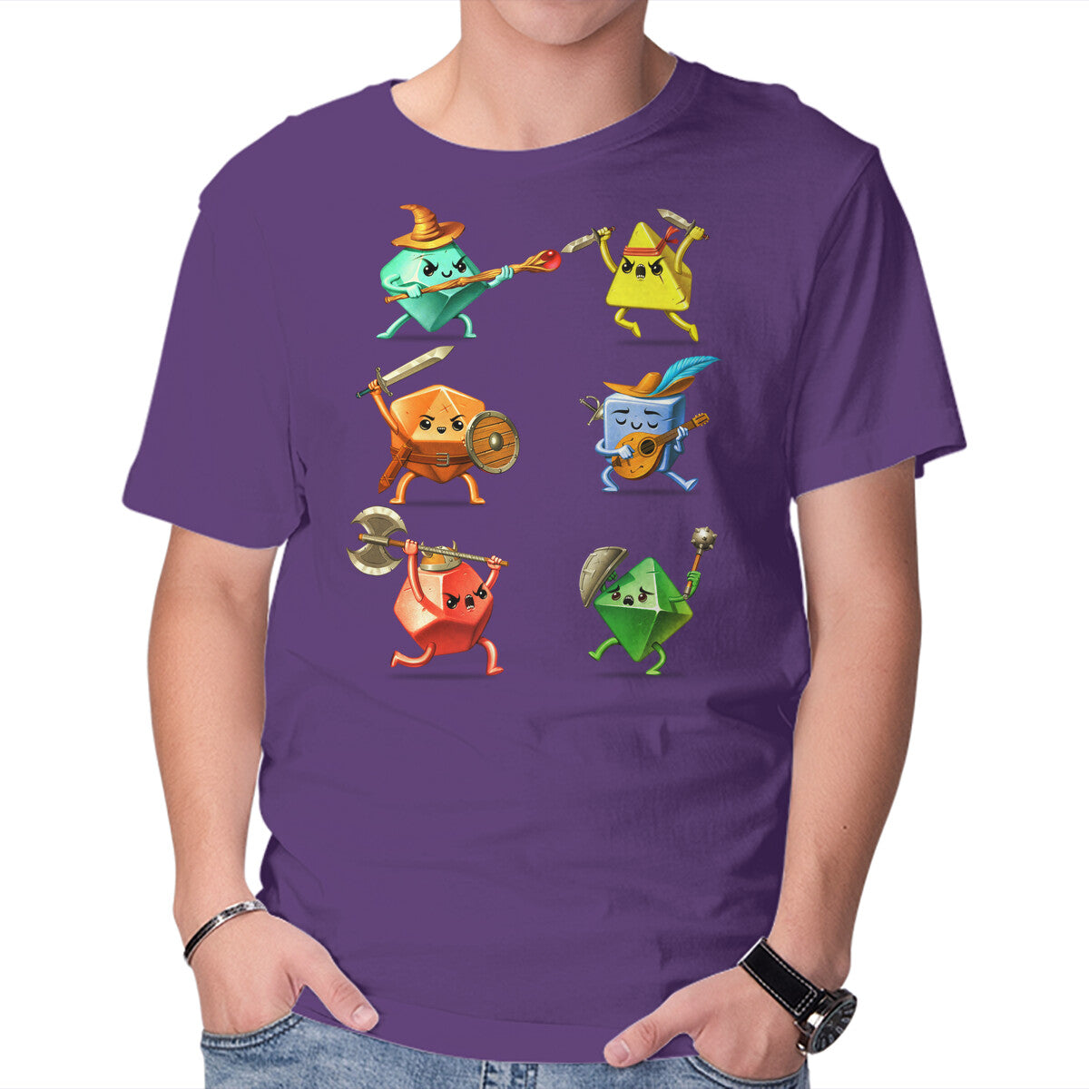 RPG Dice Party – Gaming Graphic T-Shirt in purple, product display