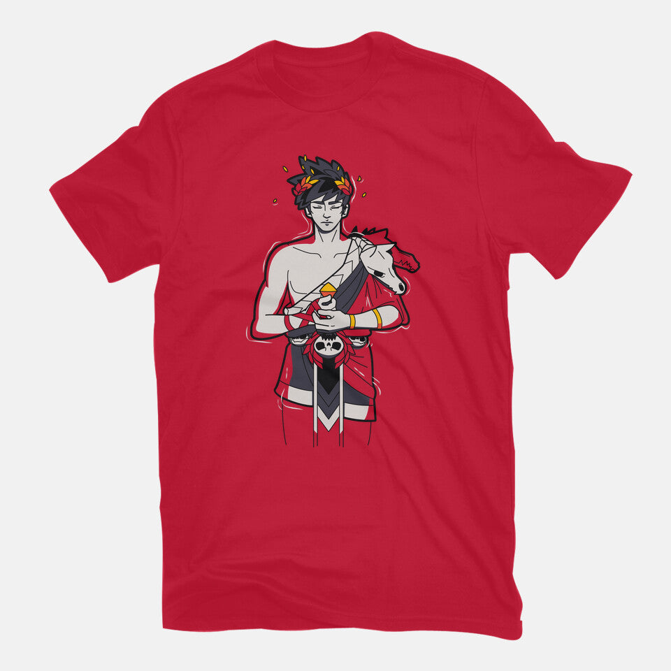Pool Of Styx – Gaming Graphic T-Shirt in red, flat-lay product view