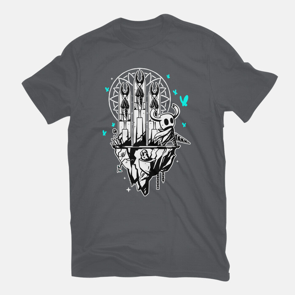 Bug Knights – Gaming Graphic T-Shirt in charcoal, flat-lay product view