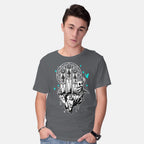 Model wearing charcoal Bug Knights – Gaming Graphic T-Shirt