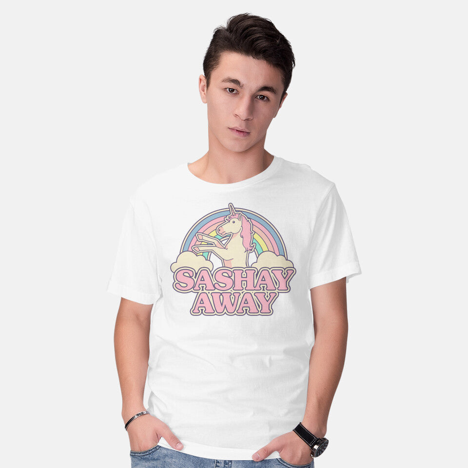 Model wearing white Sashay Away – Animal Graphic T-Shirt