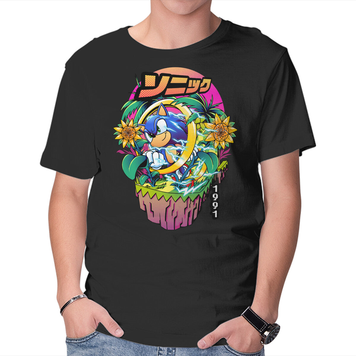 Sonic Speed – Gaming Graphic T-Shirt in black, product display