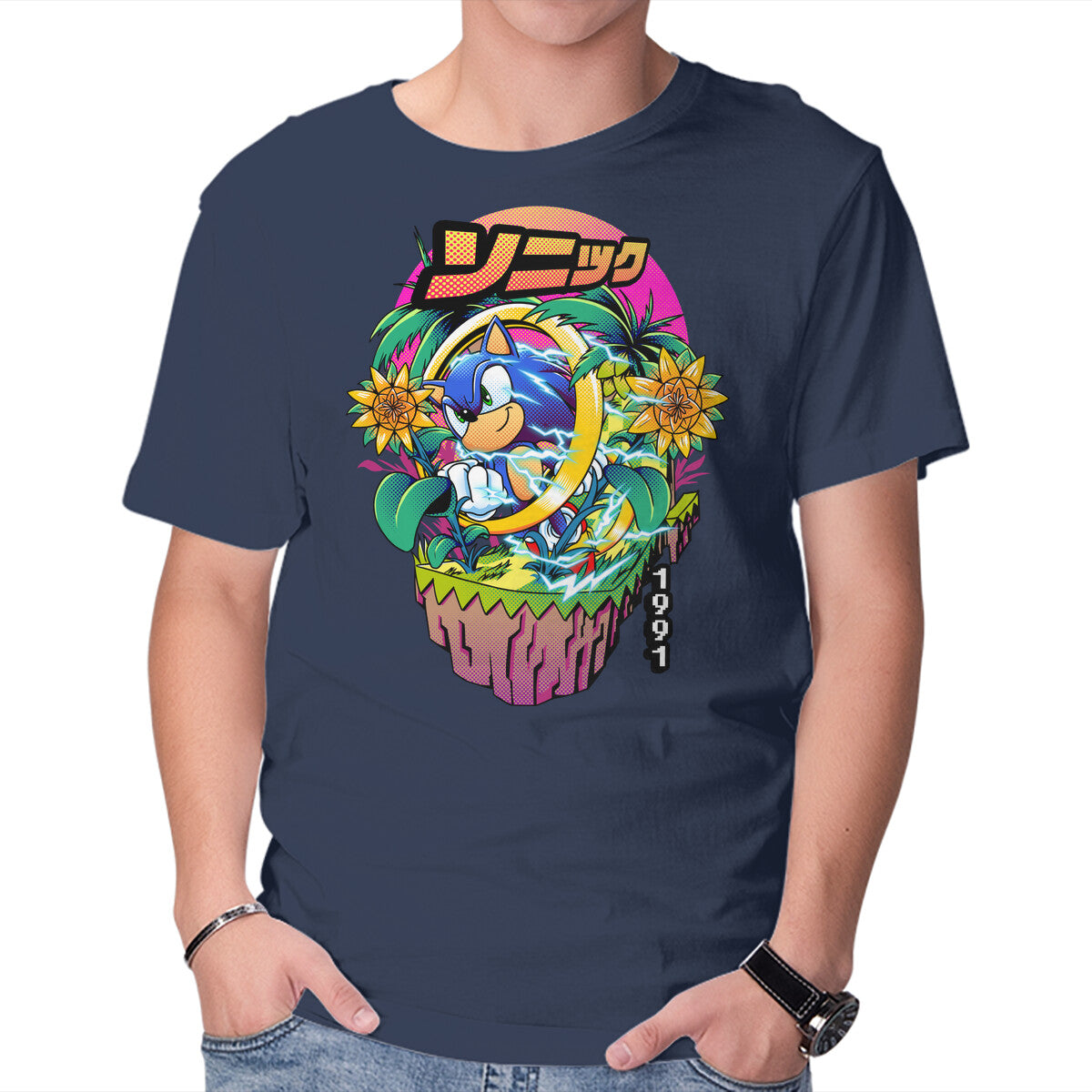 Sonic Speed – Gaming Graphic T-Shirt in navy, product display