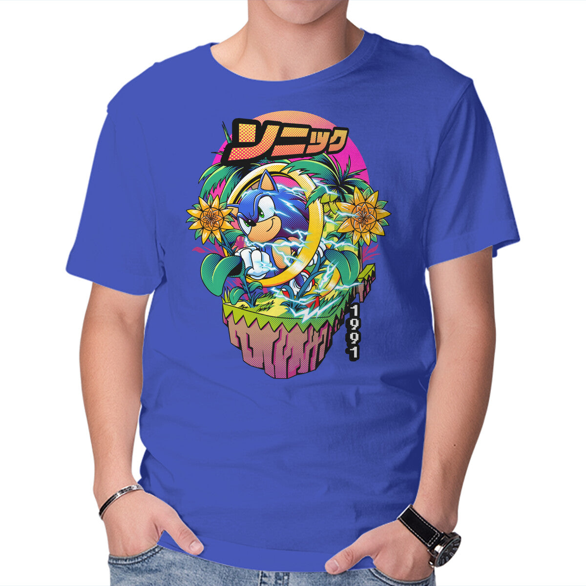 Sonic Speed – Gaming Graphic T-Shirt in royal blue, product display