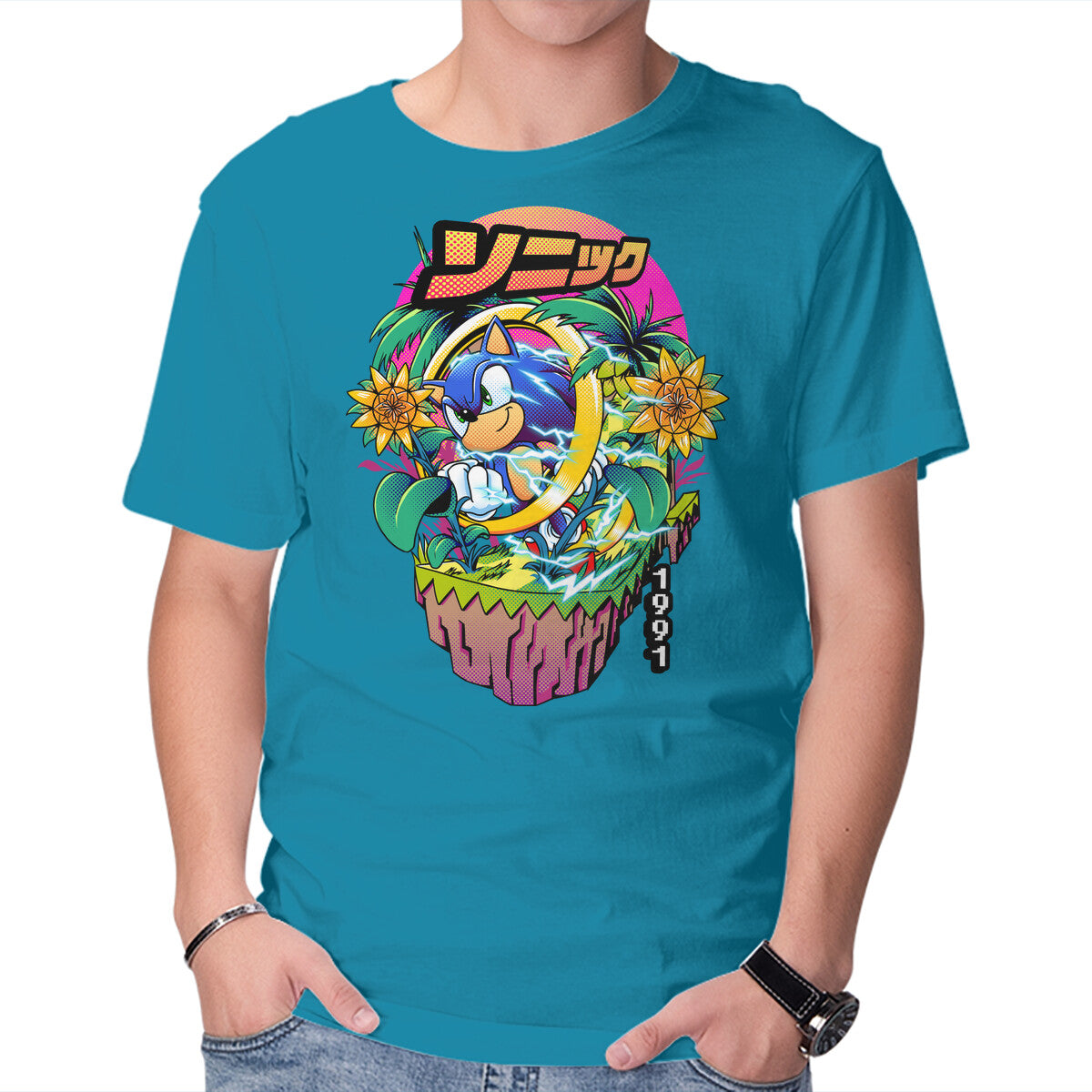 Sonic Speed – Gaming Graphic T-Shirt in turquoise, product display