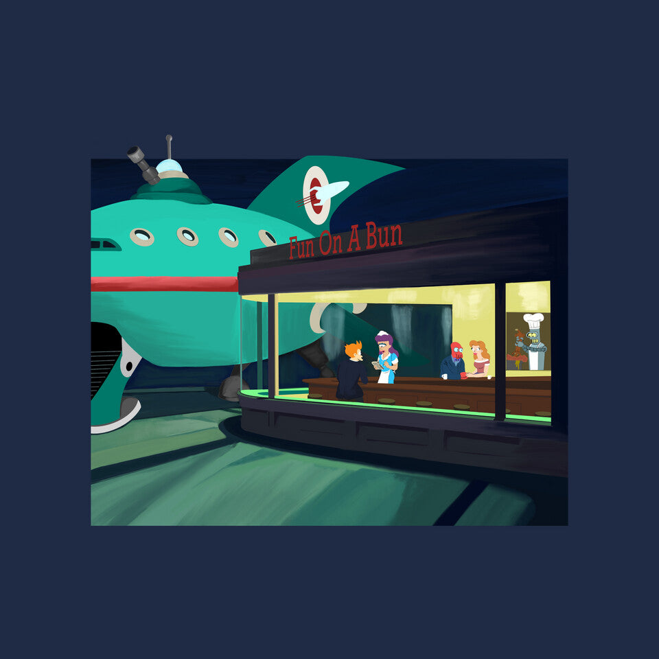 Fun On A Bun – Sci-Fi Graphic T-Shirt design artwork for navy graphic T-shirt