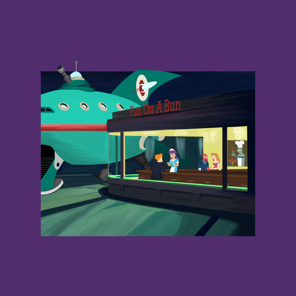 Fun On A Bun – Sci-Fi Graphic T-Shirt design artwork for purple graphic T-shirt