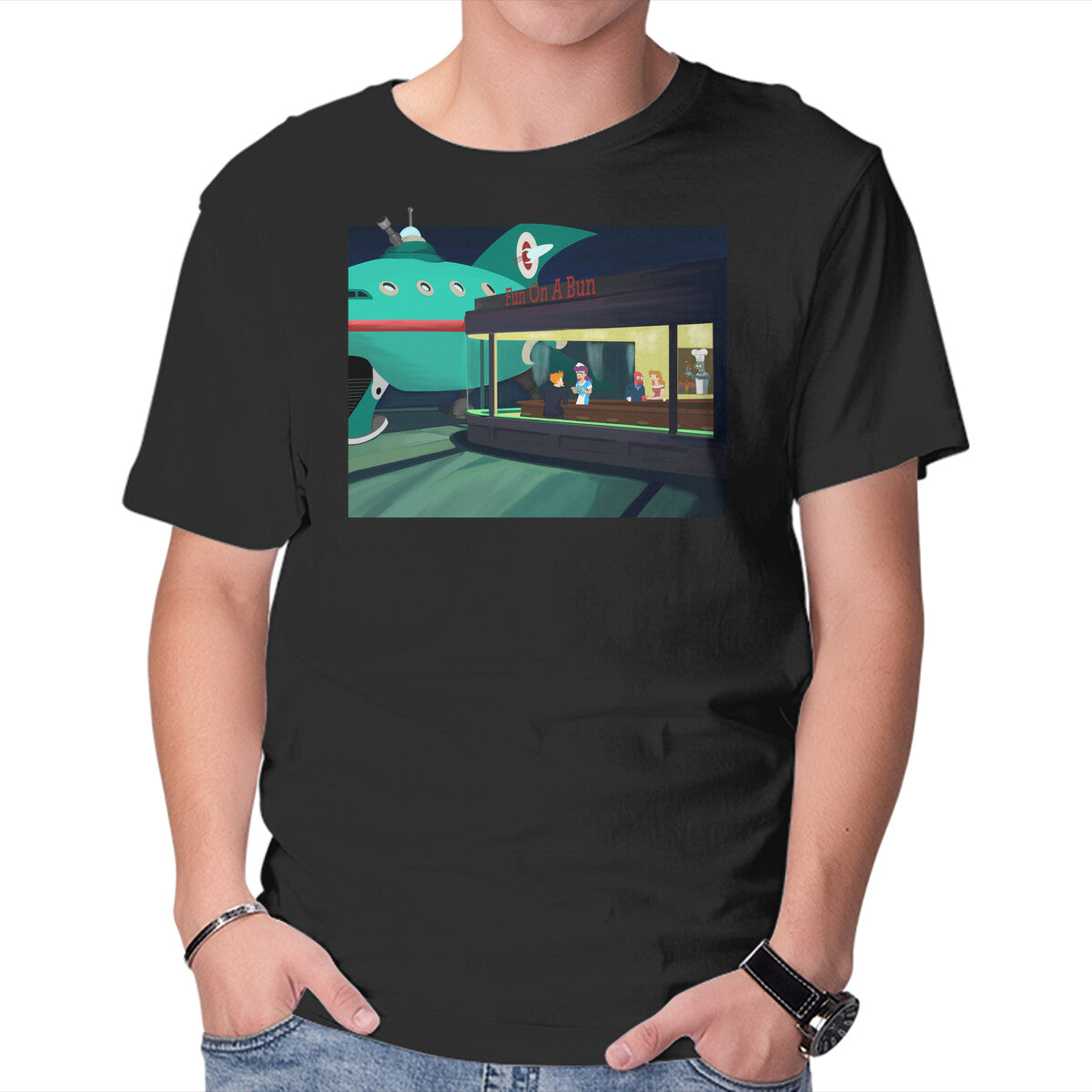 Fun On A Bun – Sci-Fi Graphic T-Shirt in black, product display