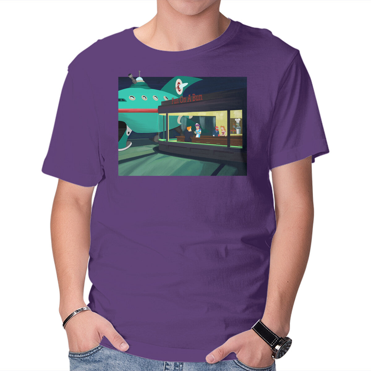 Fun On A Bun – Sci-Fi Graphic T-Shirt in purple, product display
