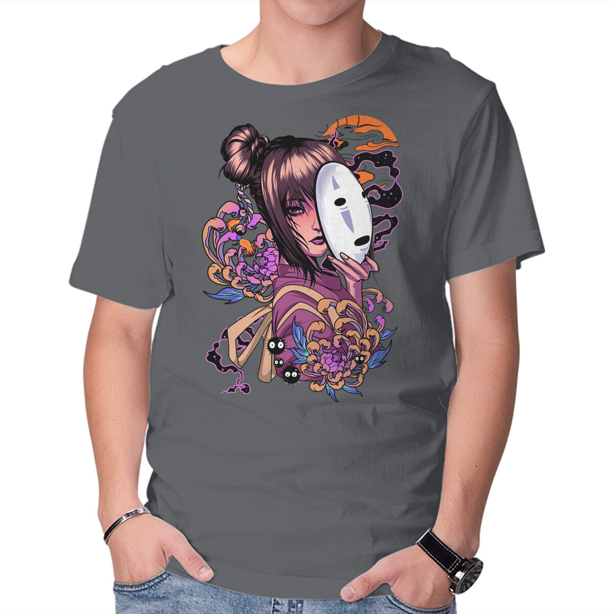 Chihiro Spirit – Fantasy Graphic T-Shirt in charcoal, product display