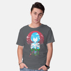 Model wearing charcoal A Silent Love – Anime Graphic T-Shirt
