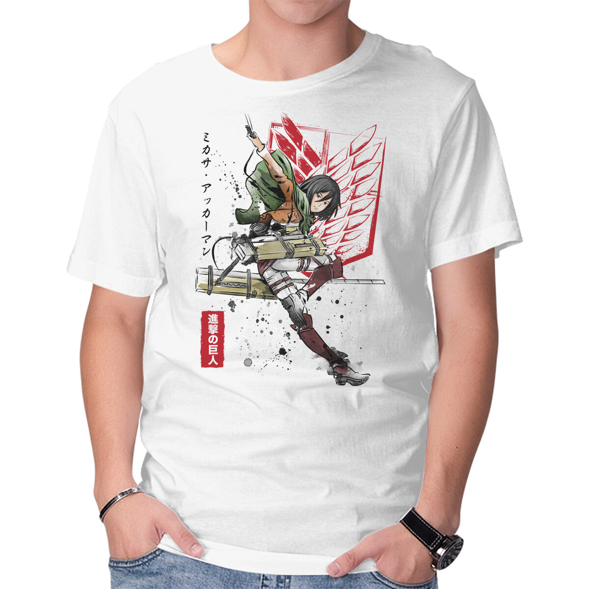 Soldier Mikasa – Anime Graphic T-Shirt in white, product display