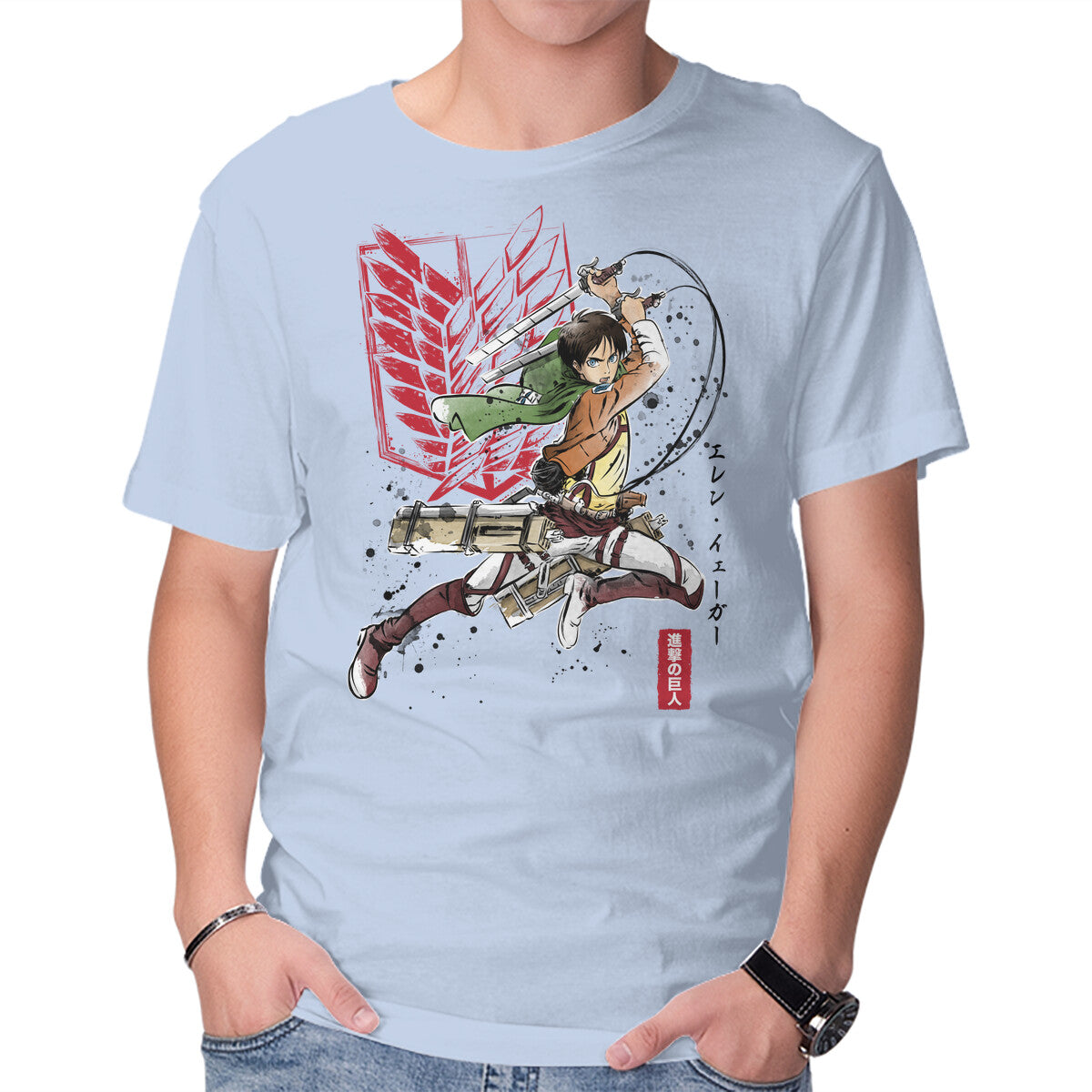 Soldier Eren – Anime Graphic T-Shirt in blue, product display