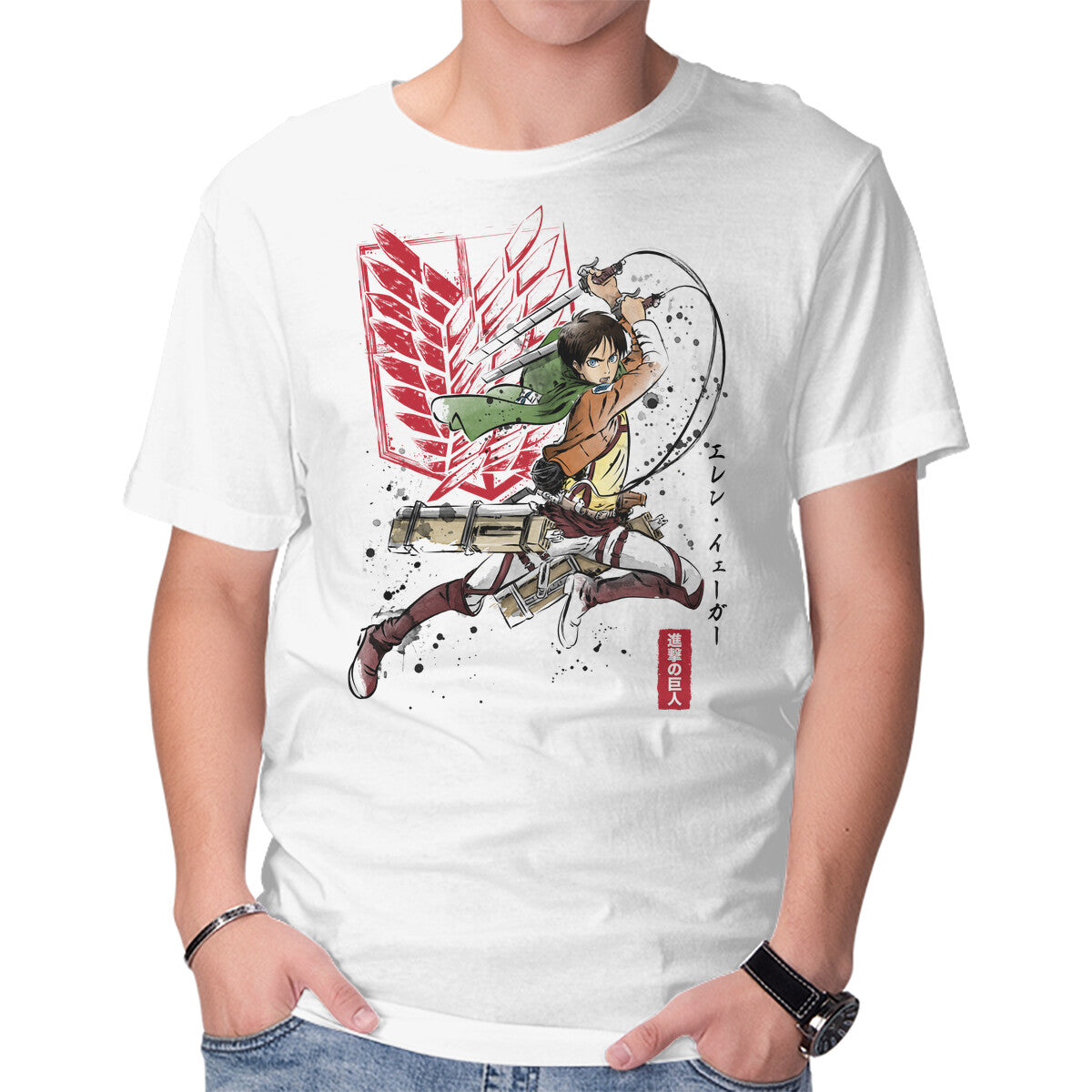 Soldier Eren – Anime Graphic T-Shirt in white, product display