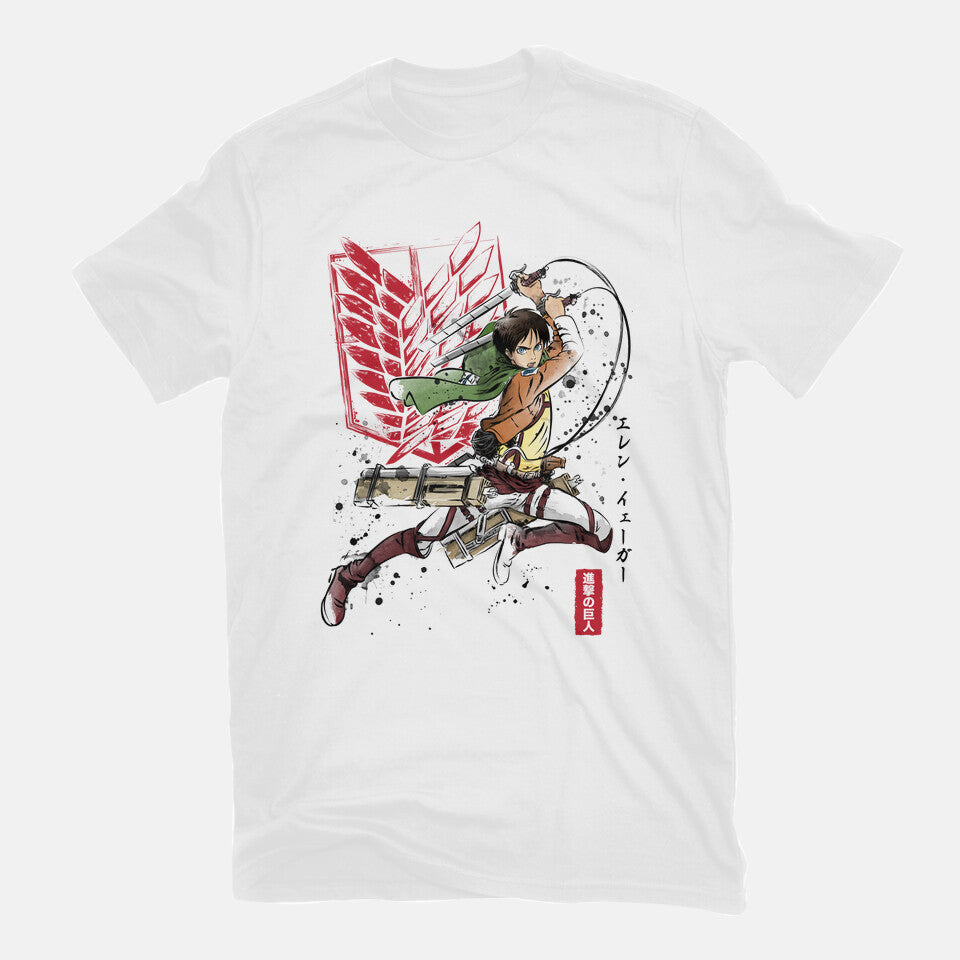 Soldier Eren – Anime Graphic T-Shirt in white, flat-lay product view