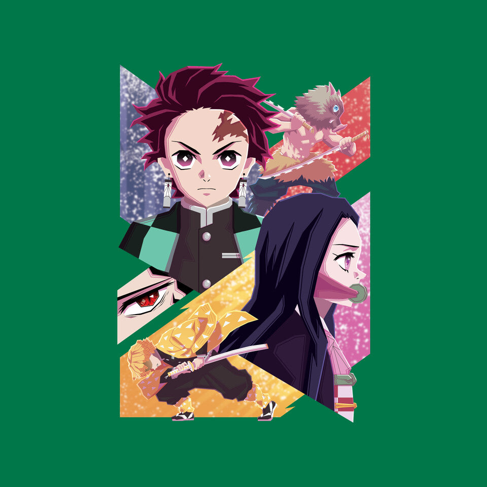 Slayer of Demons – Anime Graphic T-Shirt design artwork for green graphic T-shirt