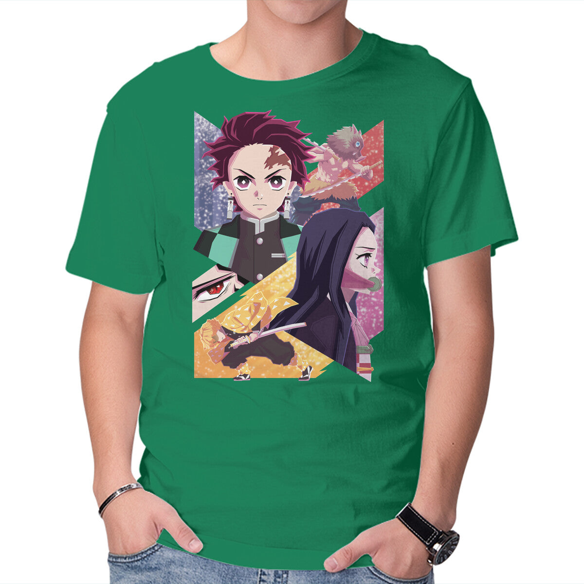 Slayer of Demons – Anime Graphic T-Shirt in green, product display