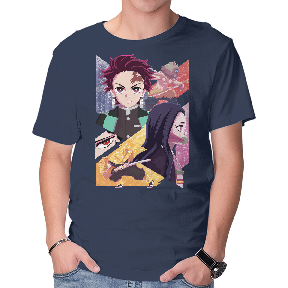 Slayer of Demons – Anime Graphic T-Shirt in navy, product display