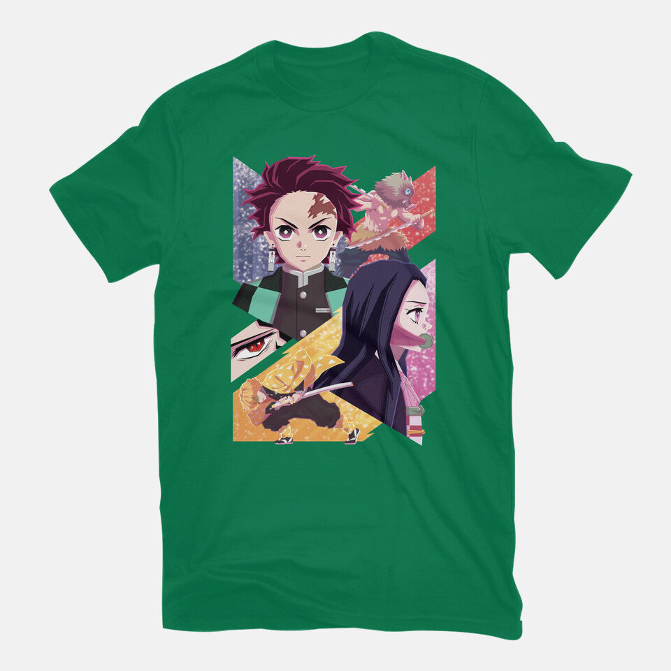 Slayer of Demons – Anime Graphic T-Shirt in green, flat-lay product view