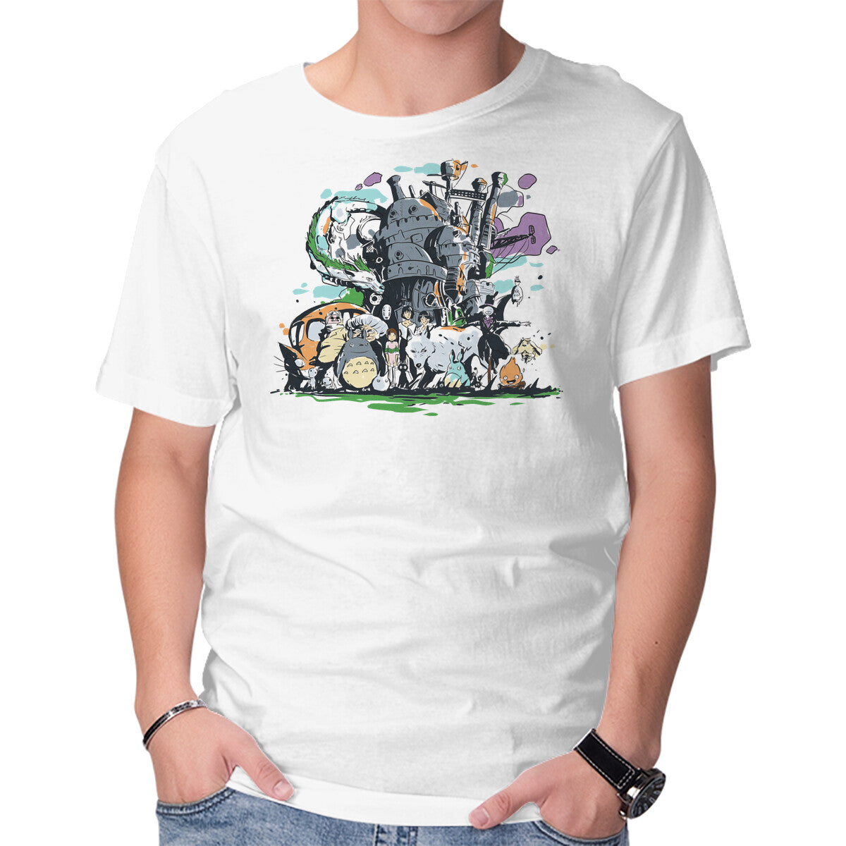 Miyazaki Universe – Anime Graphic T-Shirt in white, product display