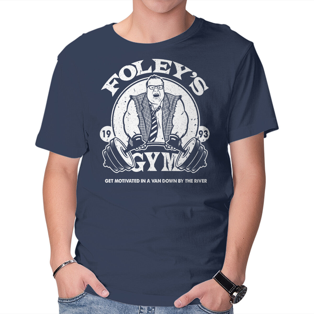 Foley's Gym – Funny Graphic T-Shirt in navy, product display