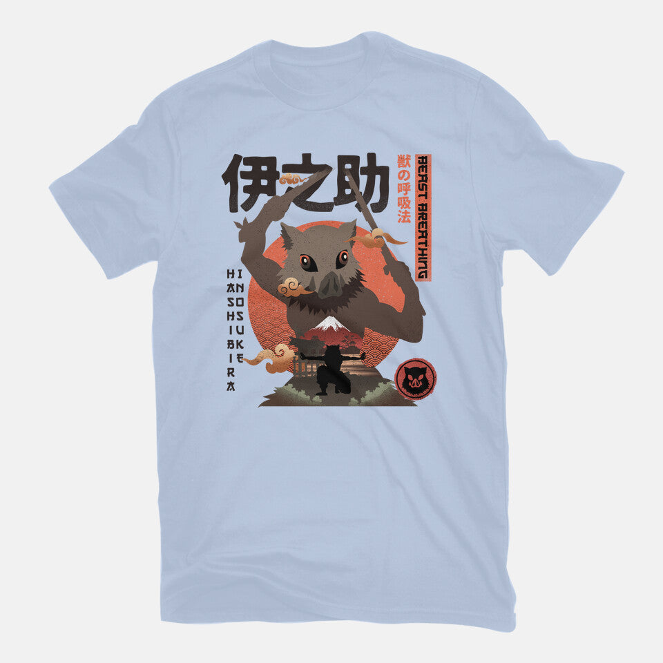 Beast Breathing – Anime Graphic T-Shirt in blue, flat-lay product view