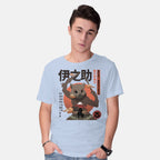 Model wearing blue Beast Breathing – Anime Graphic T-Shirt