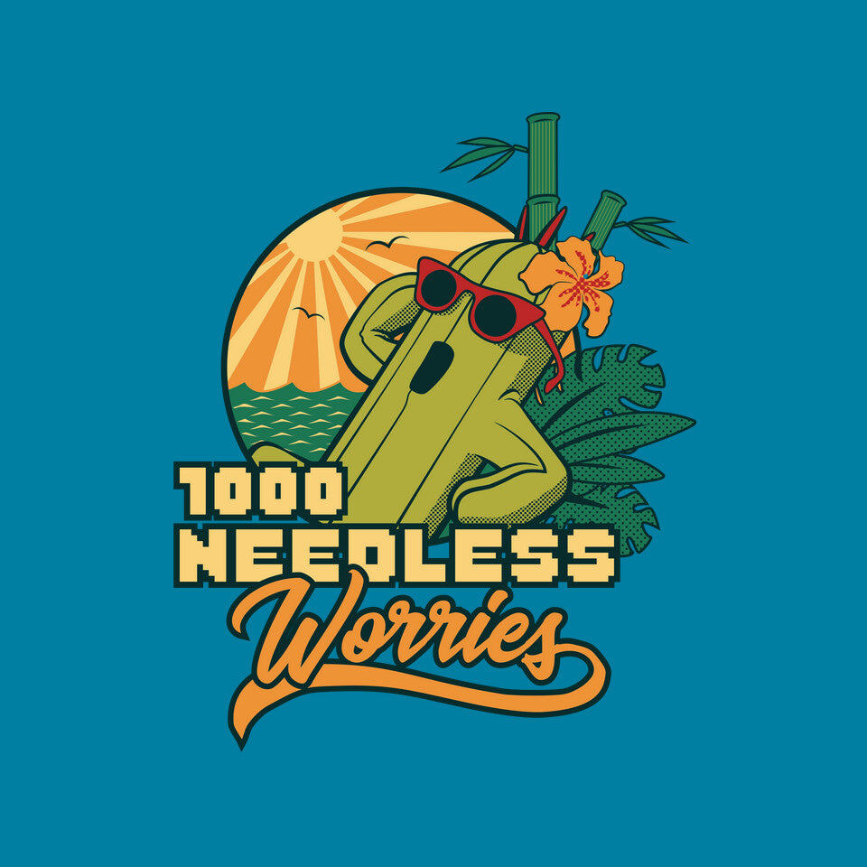 1000 Needless Worries – Gaming Graphic T-Shirt design artwork for turquoise graphic T-shirt