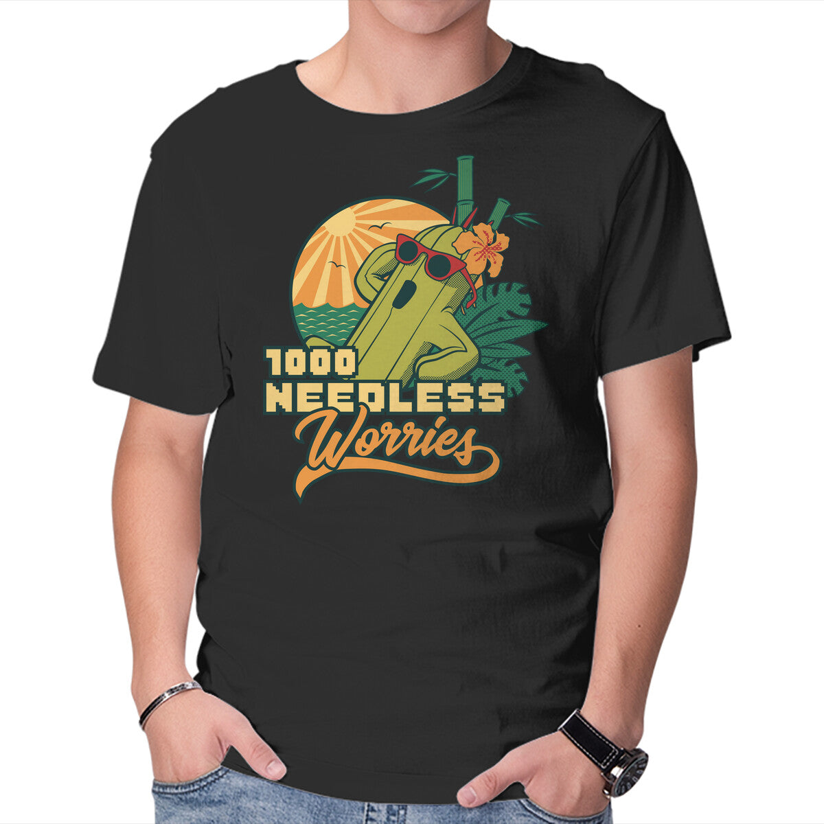 1000 Needless Worries – Gaming Graphic T-Shirt in black, product display
