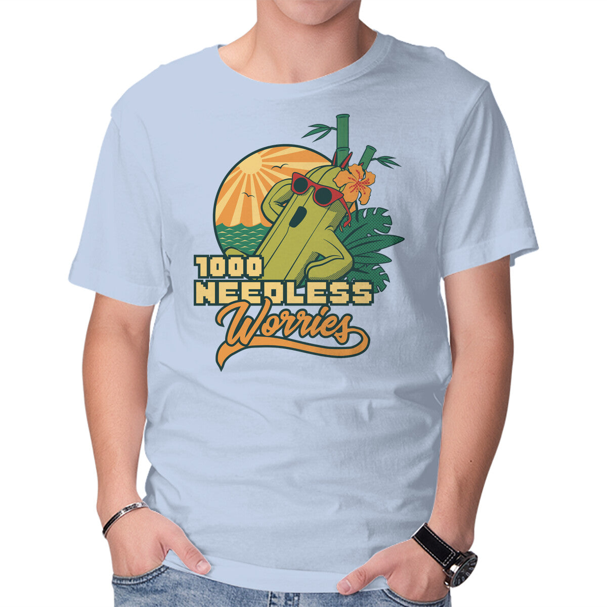 1000 Needless Worries – Gaming Graphic T-Shirt in blue, product display
