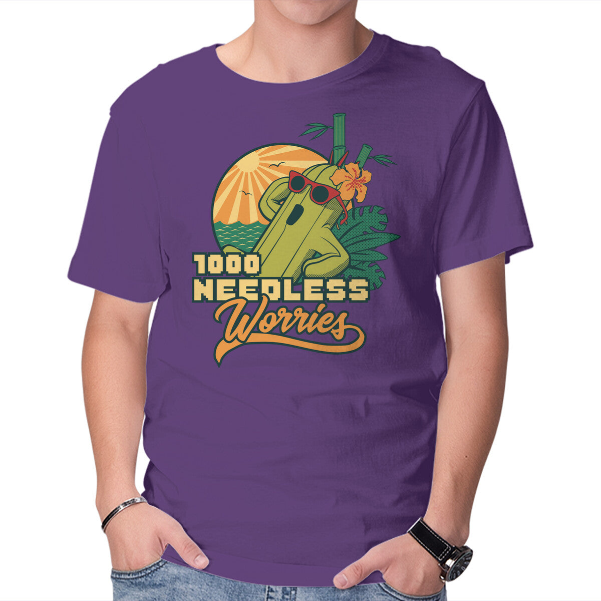 1000 Needless Worries – Gaming Graphic T-Shirt in purple, product display