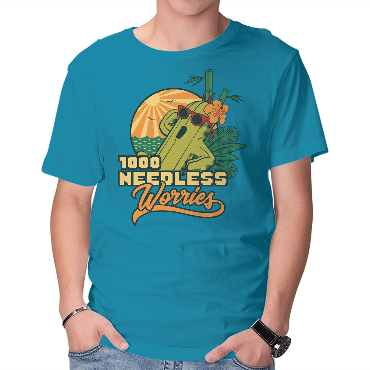 1000 Needless Worries – Gaming Graphic T-Shirt in turquoise, product display
