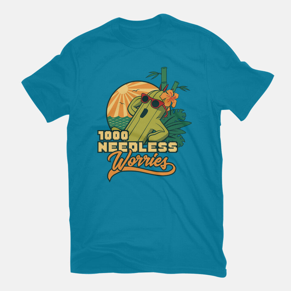 1000 Needless Worries – Gaming Graphic T-Shirt in turquoise, flat-lay product view