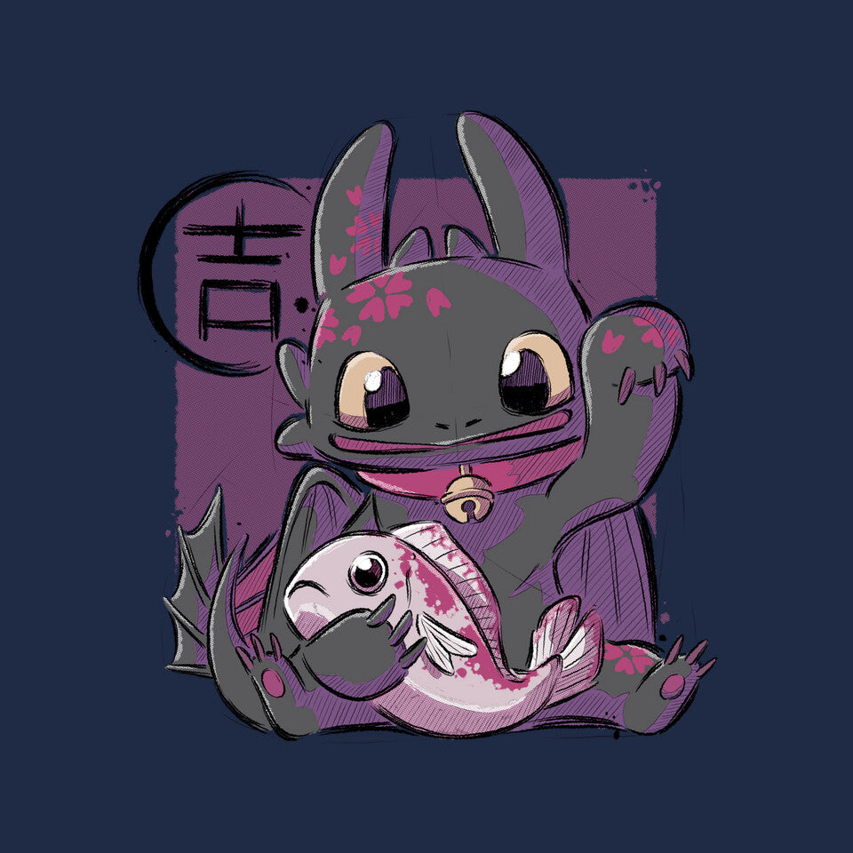 Maneki Toothless – Fantasy Graphic T-Shirt design artwork for navy graphic T-shirt