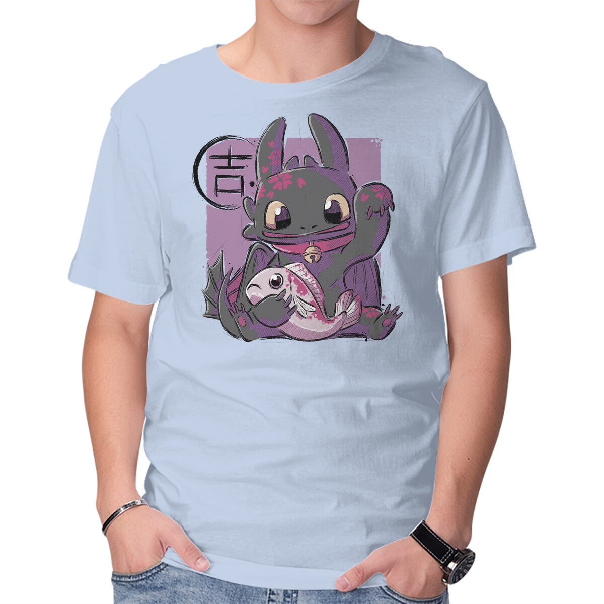 Maneki Toothless – Fantasy Graphic T-Shirt in blue, product display