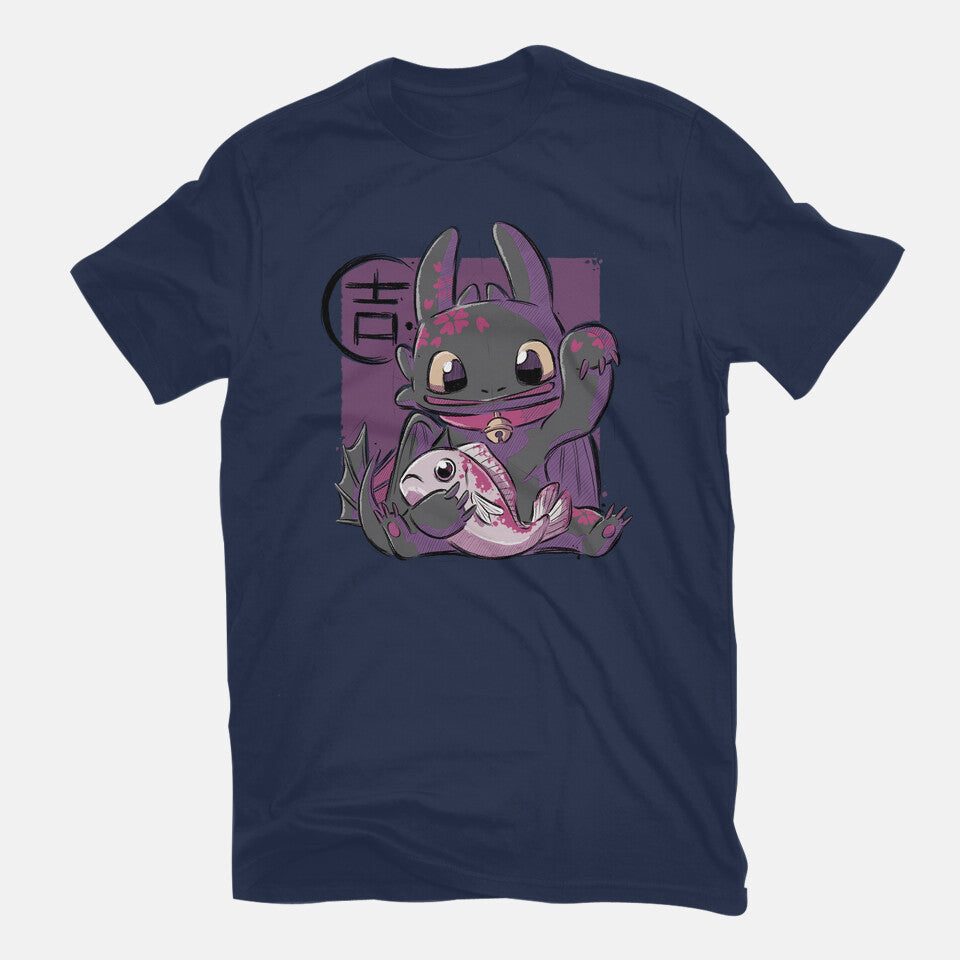Maneki Toothless – Fantasy Graphic T-Shirt in navy, flat-lay product view