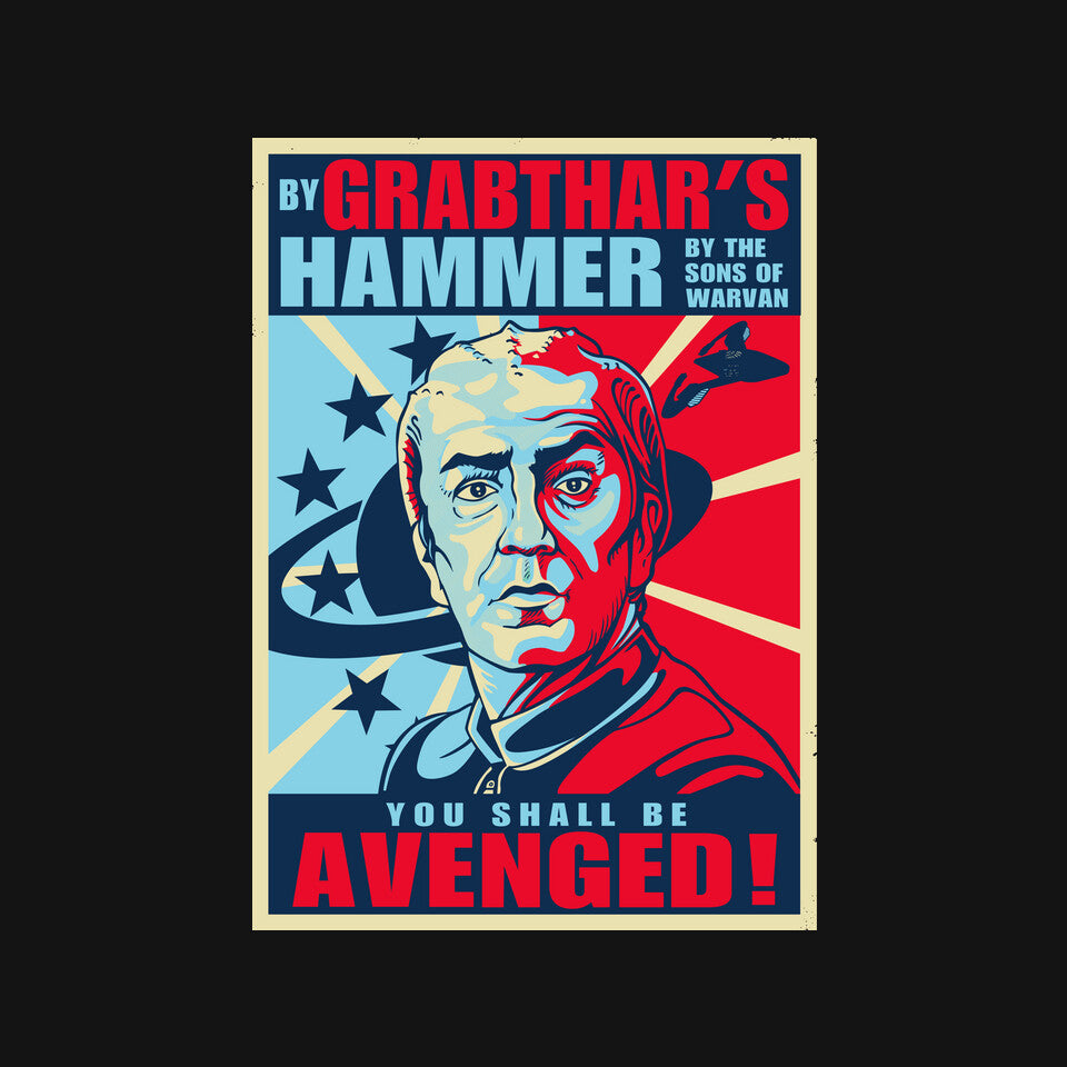 By Grabthar's Hammer – Sci-Fi Graphic T-Shirt design artwork for black graphic T-shirt