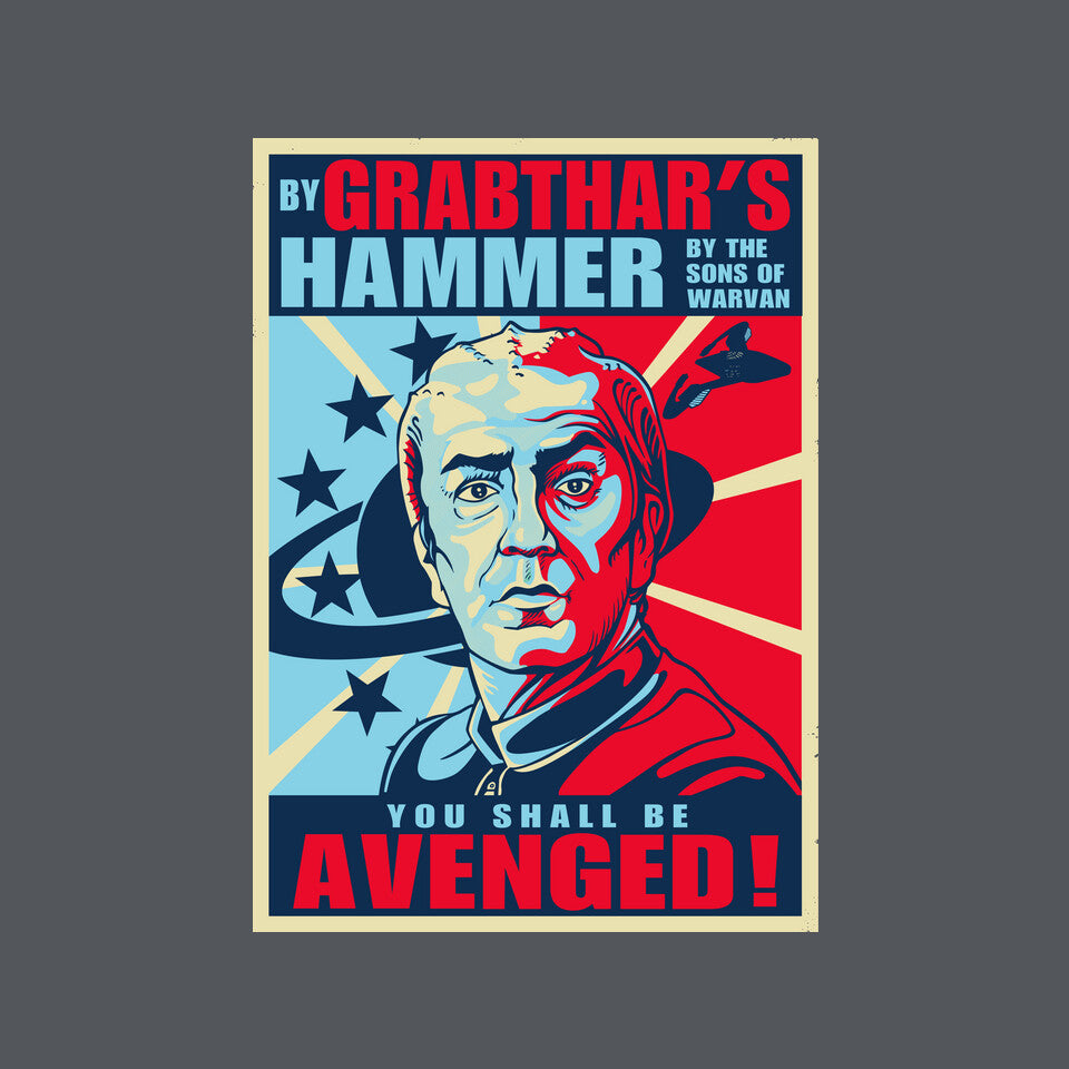 By Grabthar's Hammer – Sci-Fi Graphic T-Shirt design artwork for charcoal graphic T-shirt