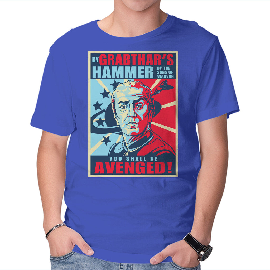 By Grabthar's Hammer – Sci-Fi Graphic T-Shirt in royal blue, product display