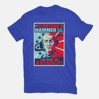 By Grabthar's Hammer – Sci-Fi Graphic T-Shirt in royal blue, flat-lay product view