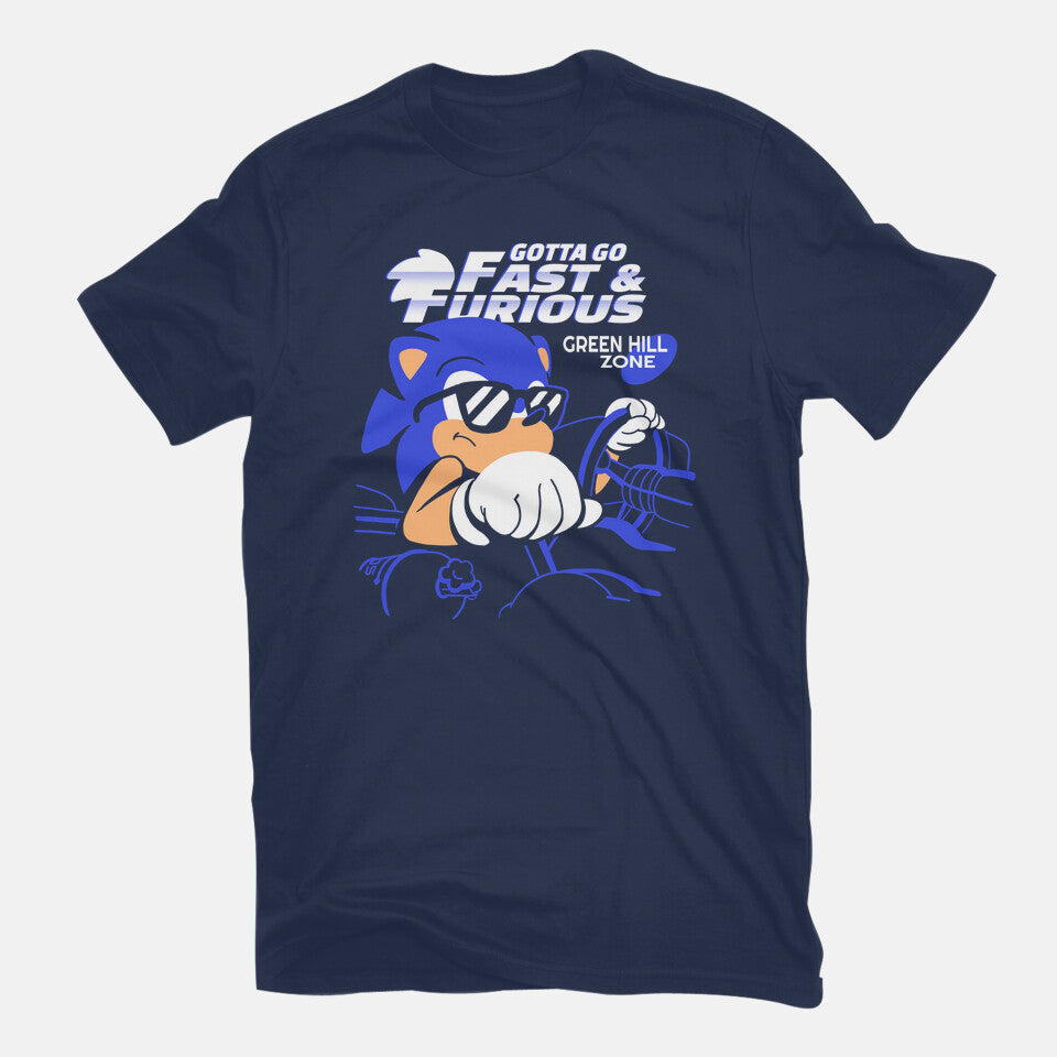 Gotta Go Fast & Furious – Gaming Graphic T-Shirt in navy, flat-lay product view