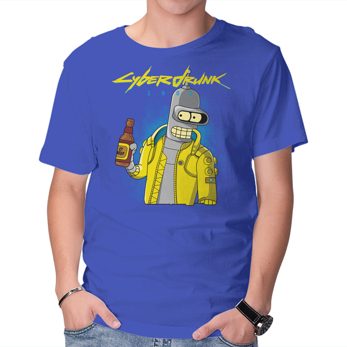 Cyberdrunk – Sci-Fi Graphic T-Shirt in royal blue, product display
