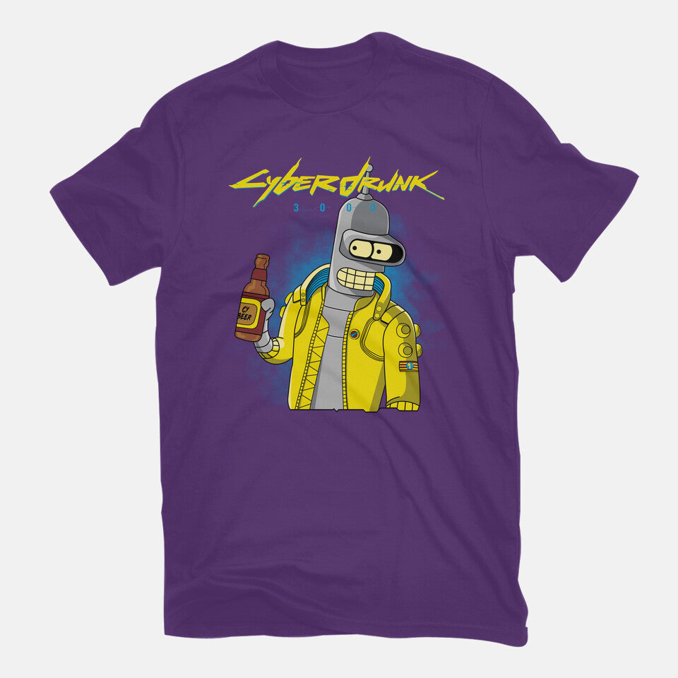 Cyberdrunk – Sci-Fi Graphic T-Shirt in purple, flat-lay product view