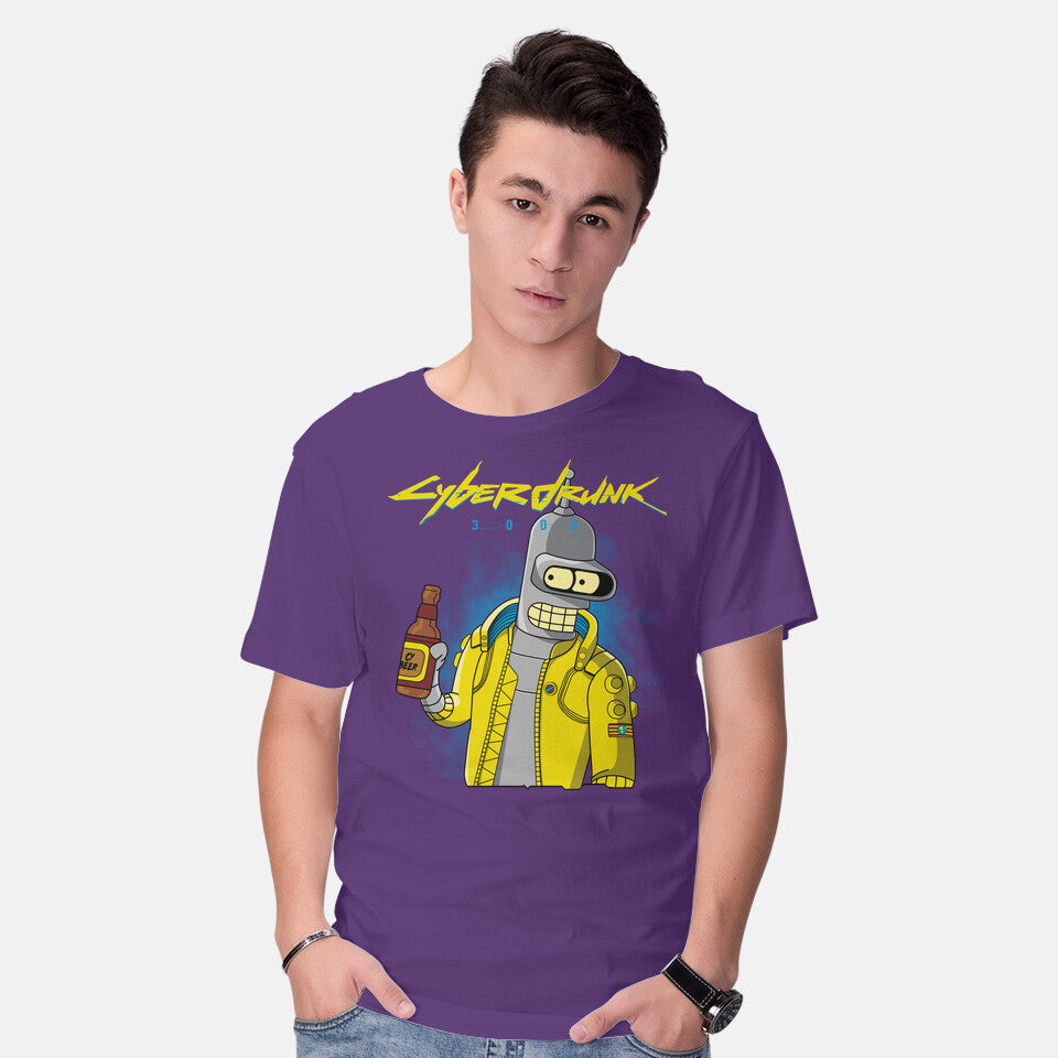Model wearing purple Cyberdrunk – Sci-Fi Graphic T-Shirt
